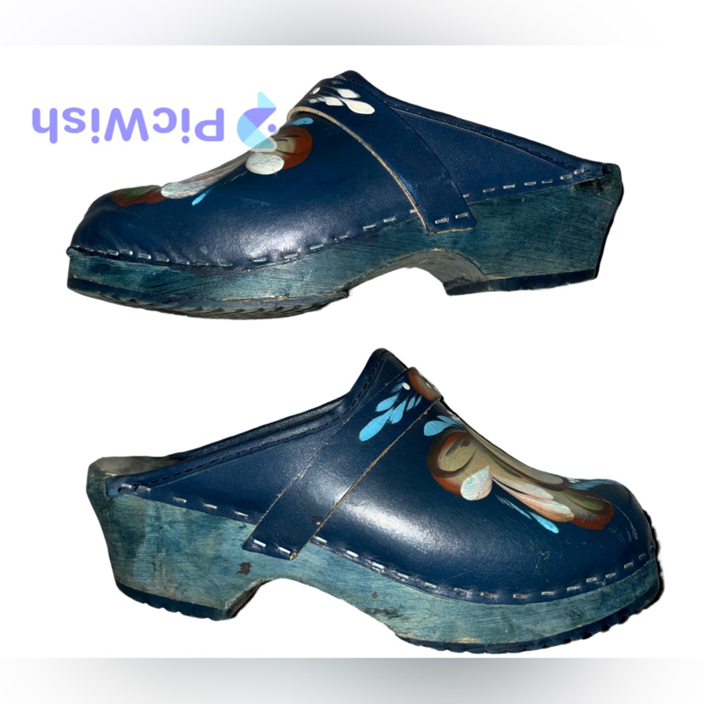 Vollsjo original Swedish hand painted wooden clogs size 37/7 - Picture 6 of 7